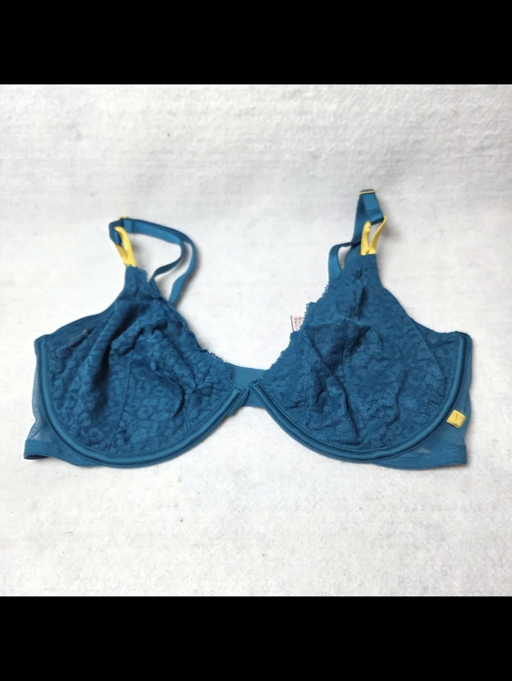 Victoria's Secret Teal and Yellow Lace Bra 34DD